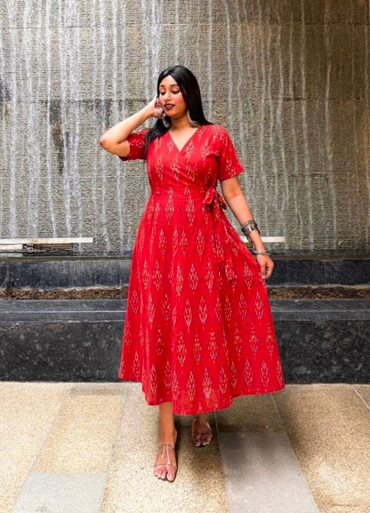 Scarlet Ikat Wrap Dress