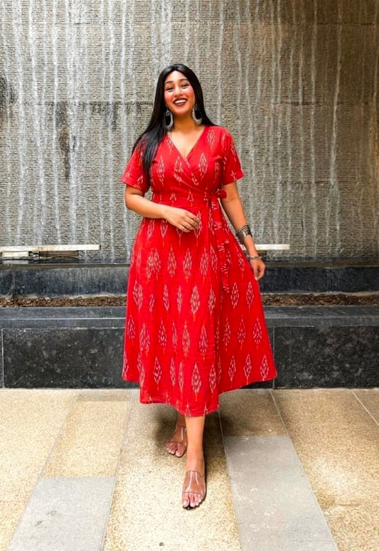 Scarlet Ikat Wrap Dress