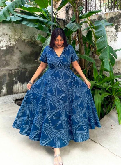 Indigo Hand Block Wrap Dress