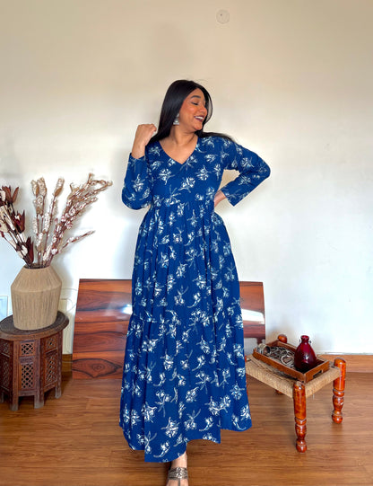 Indigo Floral Tier Dress (S)