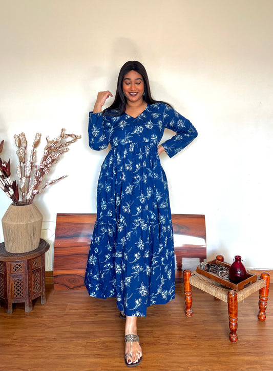 Indigo Floral Tier Dress (S)