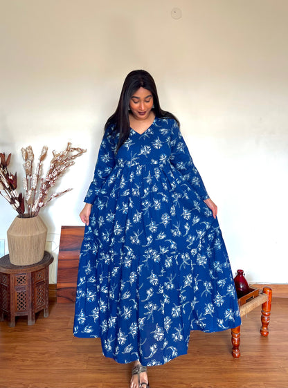Indigo Floral Tier Dress (S)