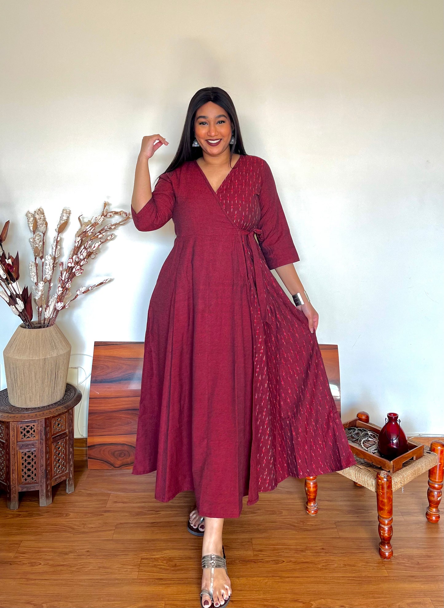 Wine Red Wrap Dress