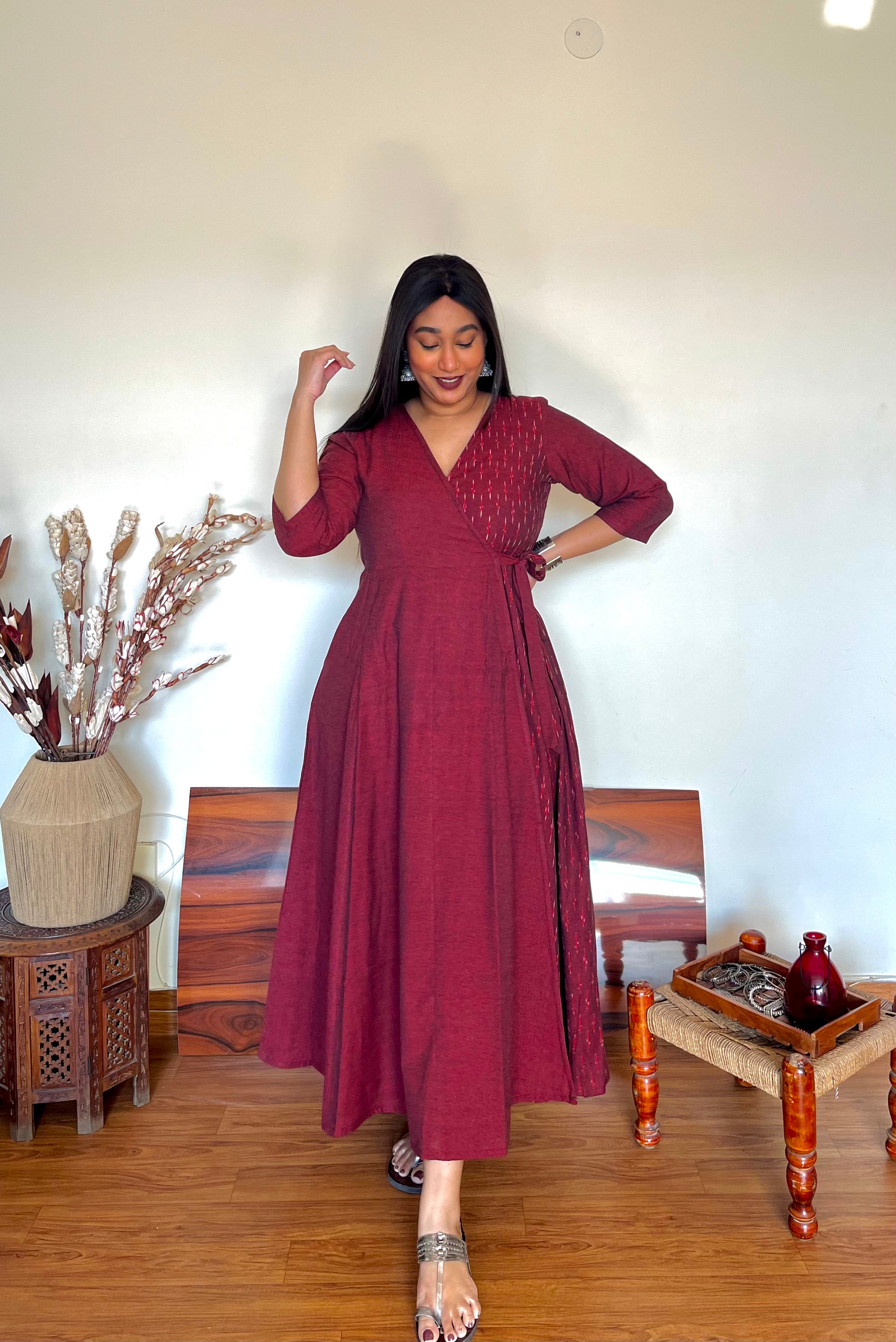 Wrap Dress Red Dress Wine Wine Red Wrap Dress - Main Image