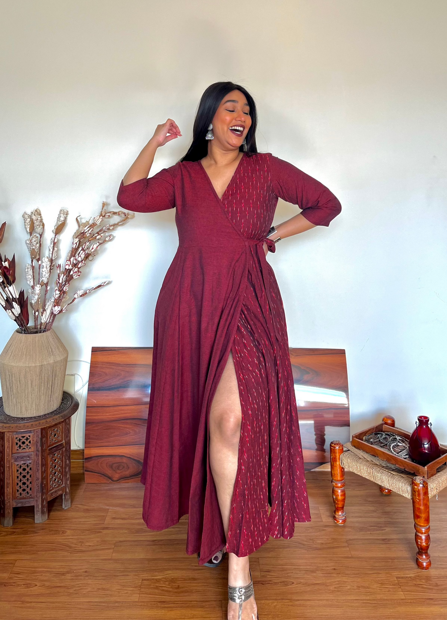 Wine Red Wrap Dress