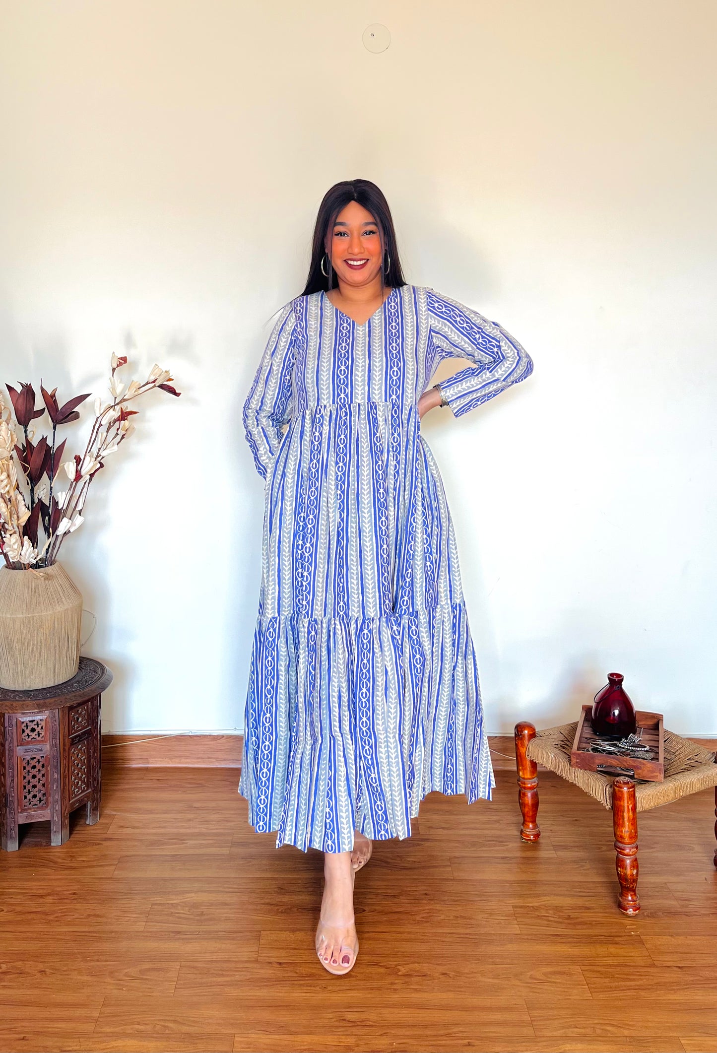 Orchid Hand Block Tier Dress (S)