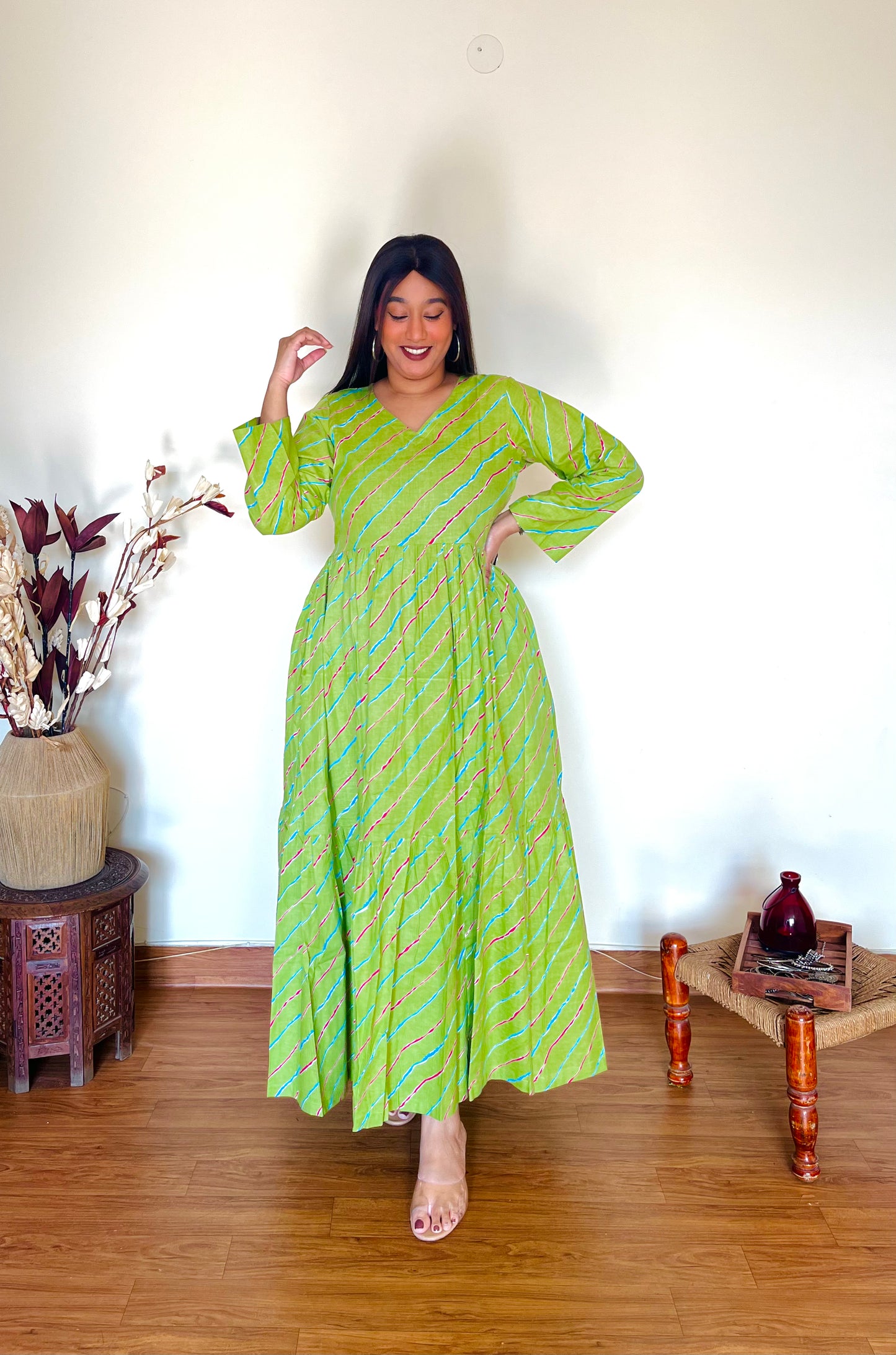 Green Leheriya Tier Dress (S)