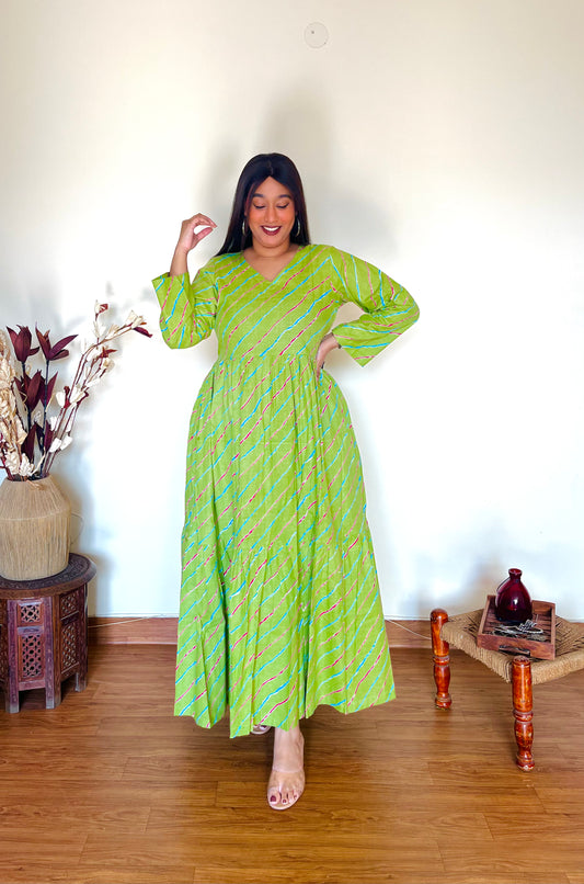 Green Leheriya Tier Dress (S)