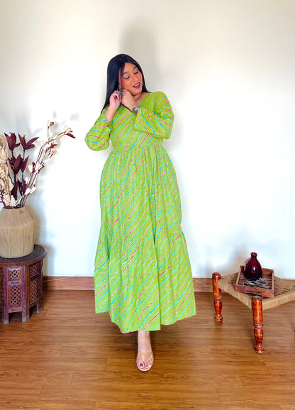 Green Leheriya Tier Dress (S)