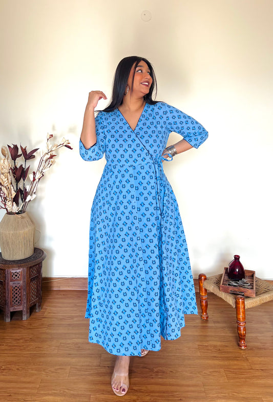 Ocean Blue Wrap Dress (S)