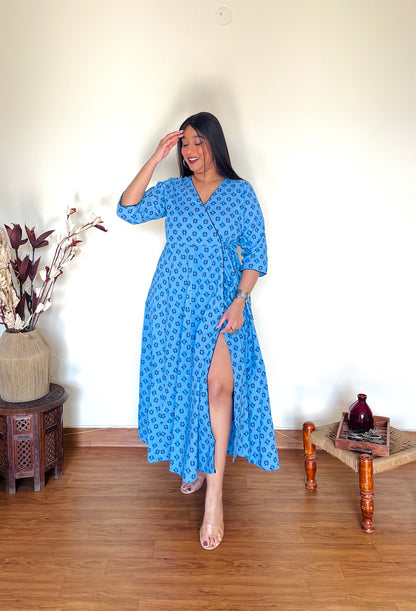 Ocean Blue Wrap Dress (S)