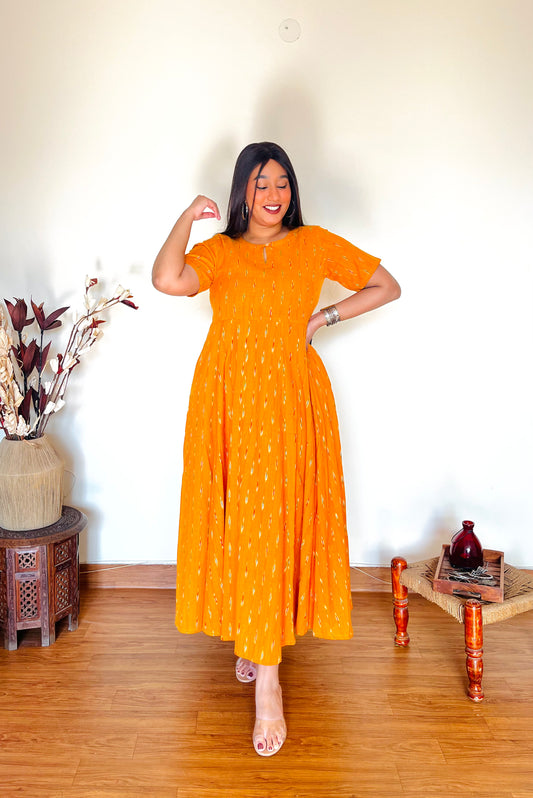 Mustard Ikat Flare Dress