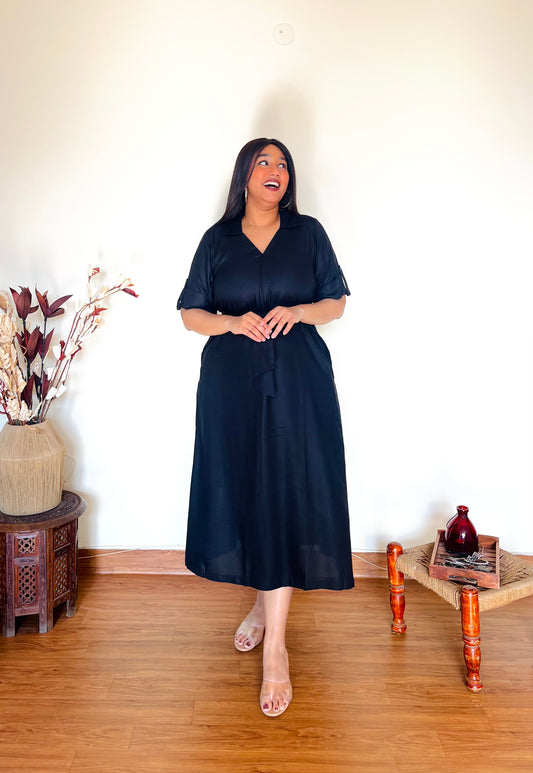 Black Rayon Midi Dress (S)