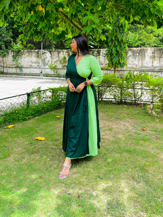 Mint Green Half & Half Wrap Dress (S)