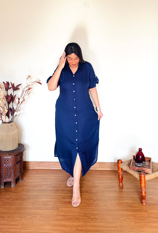 Navy Blue Shirt Dress (S)