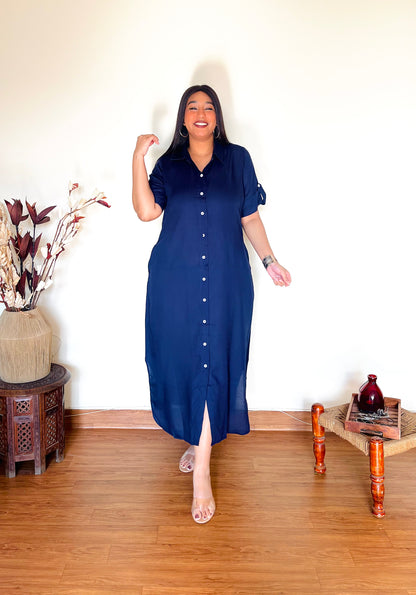 Navy Blue Shirt Dress (S)