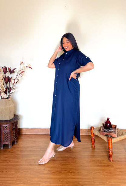 Navy Blue Shirt Dress (S)