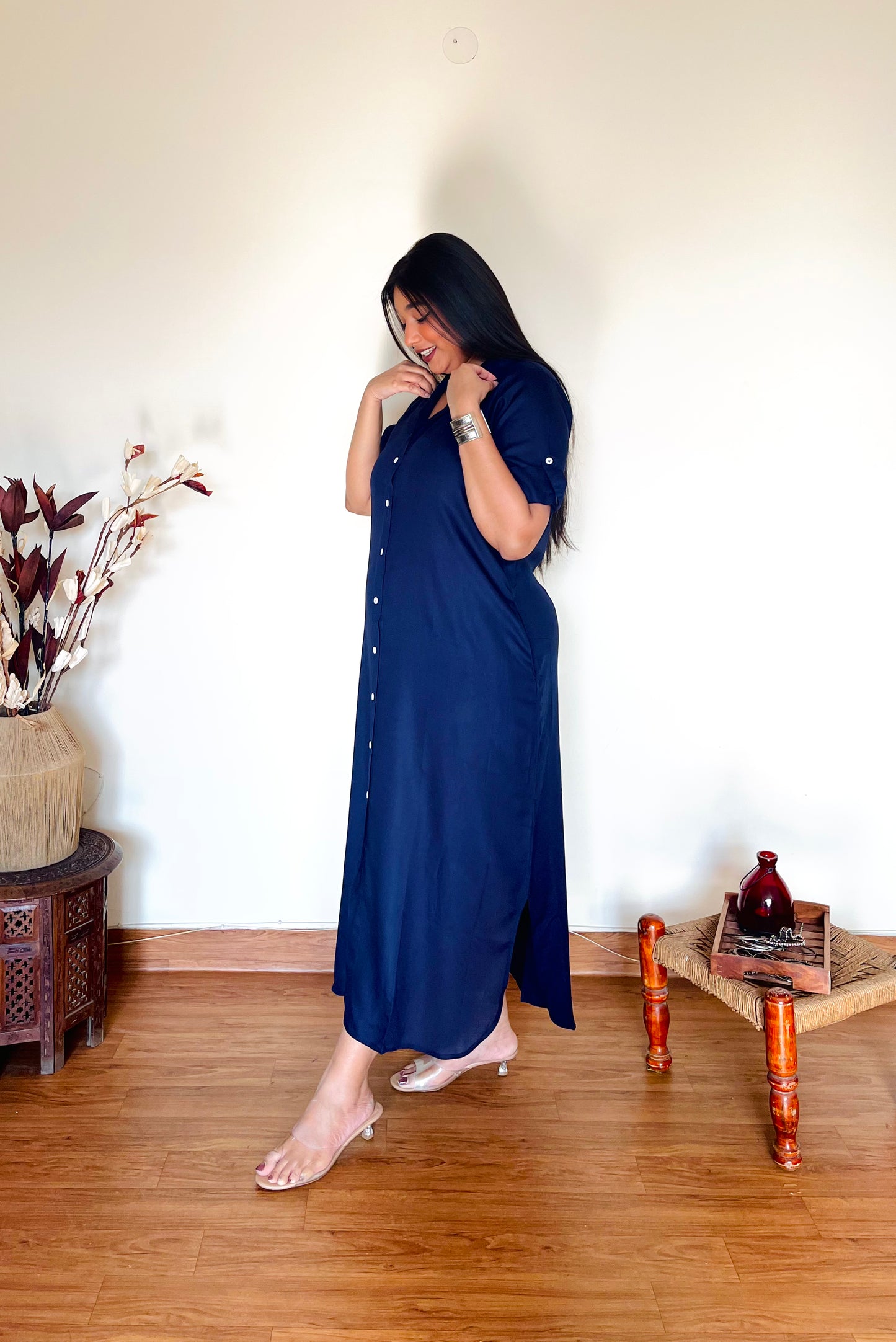 Navy Blue Shirt Dress (S)