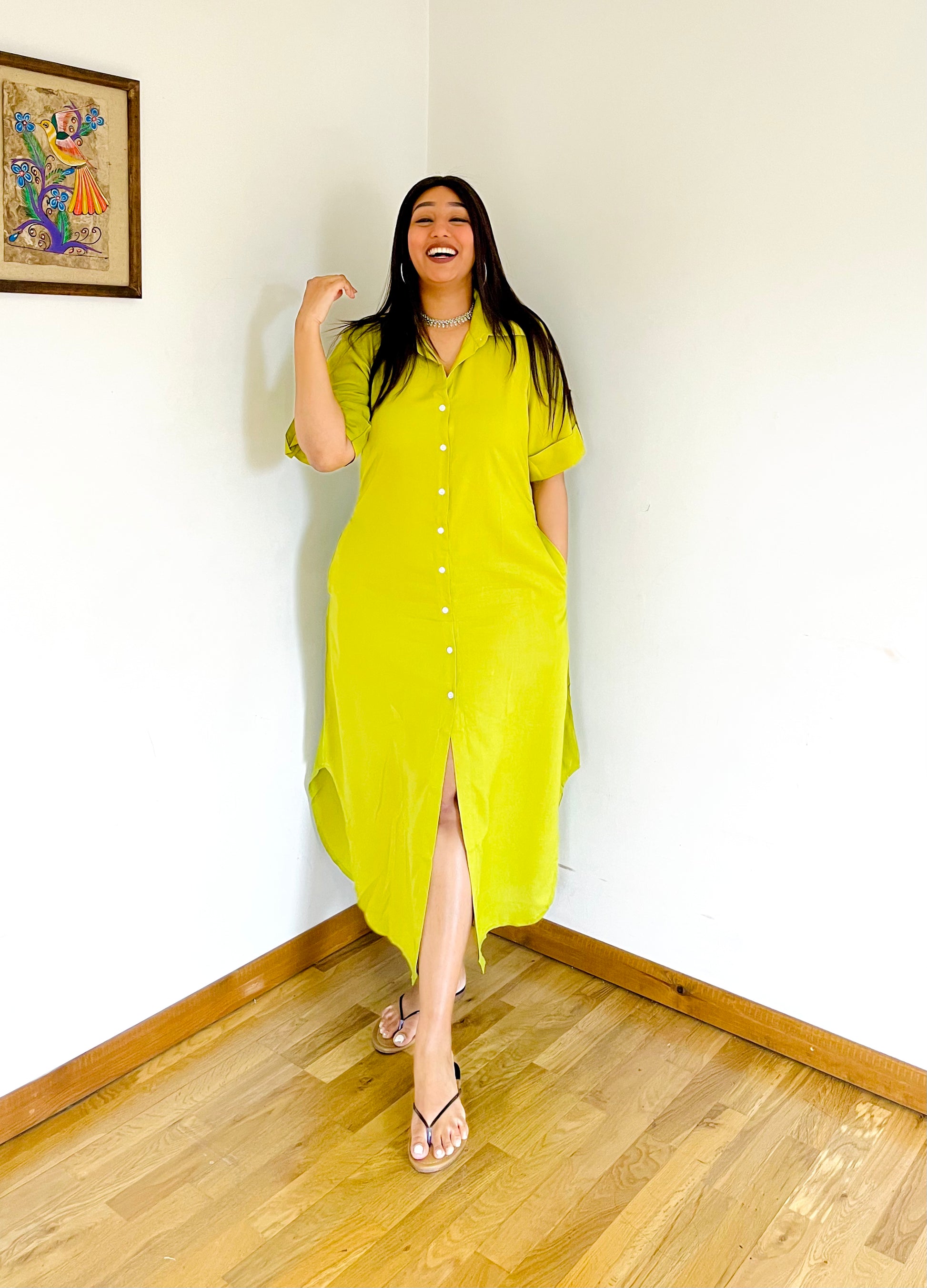 Lemon Yellow Shirt Dress - Main Image