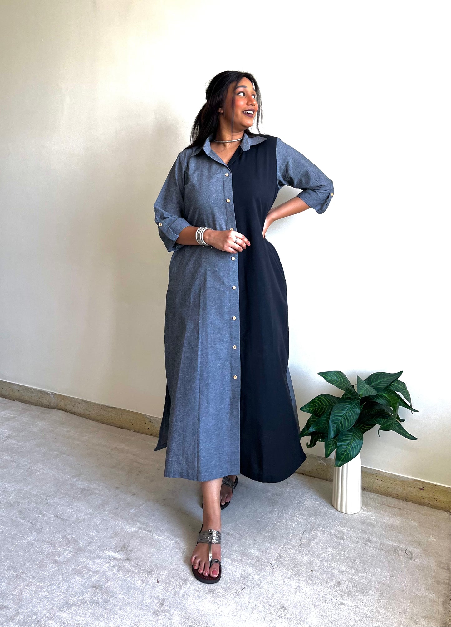 Riyah Half & Half Shirt Dress (S)