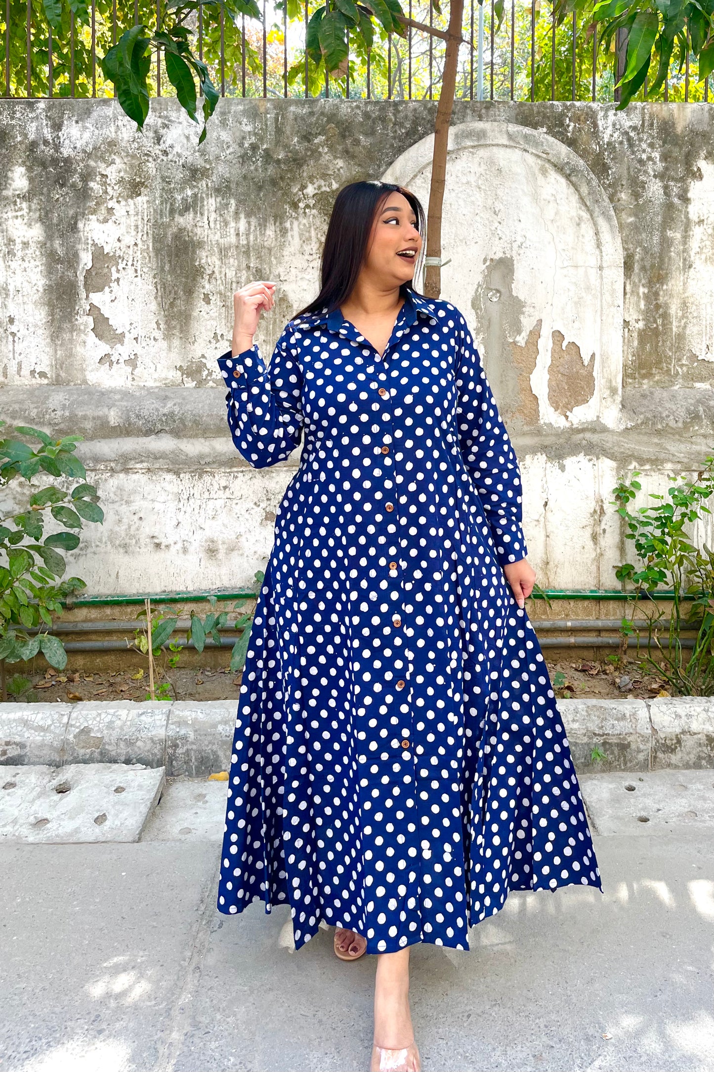 Blue Polka Shirt Dress
