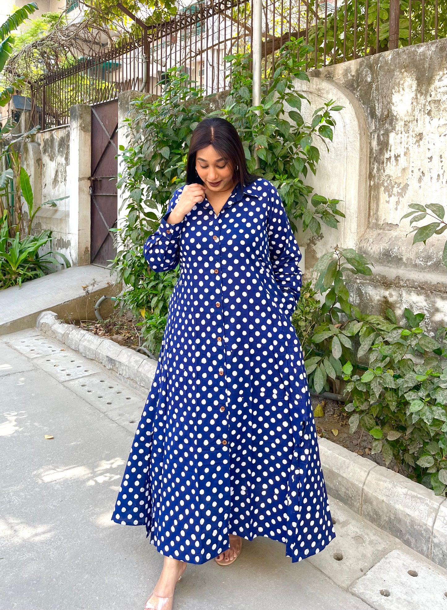 Blue Polka Shirt Dress