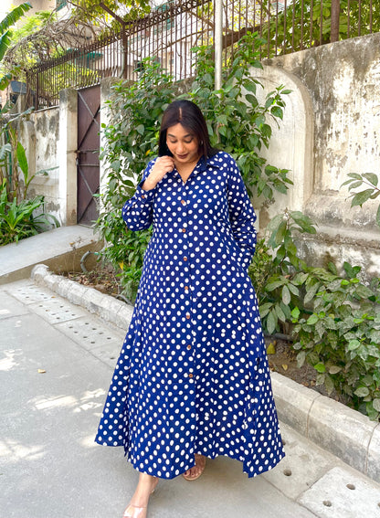 Blue Polka Shirt Dress