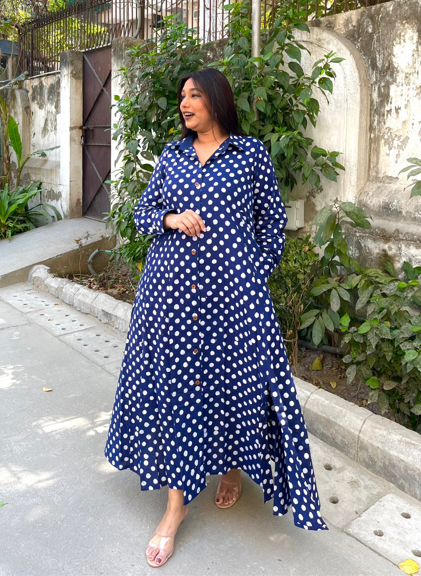 Blue Polka Shirt Dress