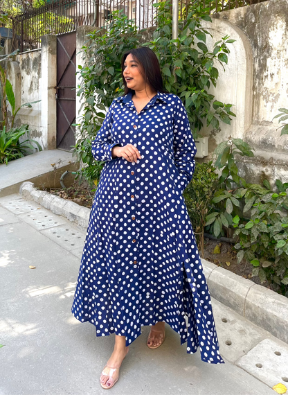 Blue Polka Shirt Dress