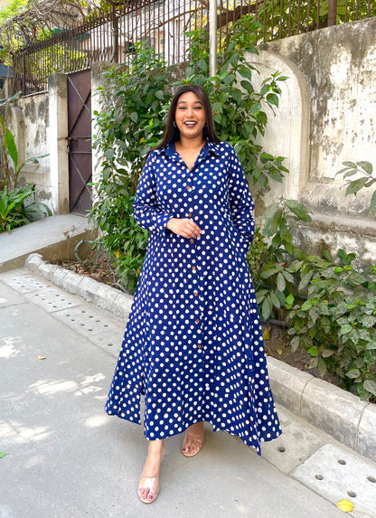 Blue Polka Shirt Dress