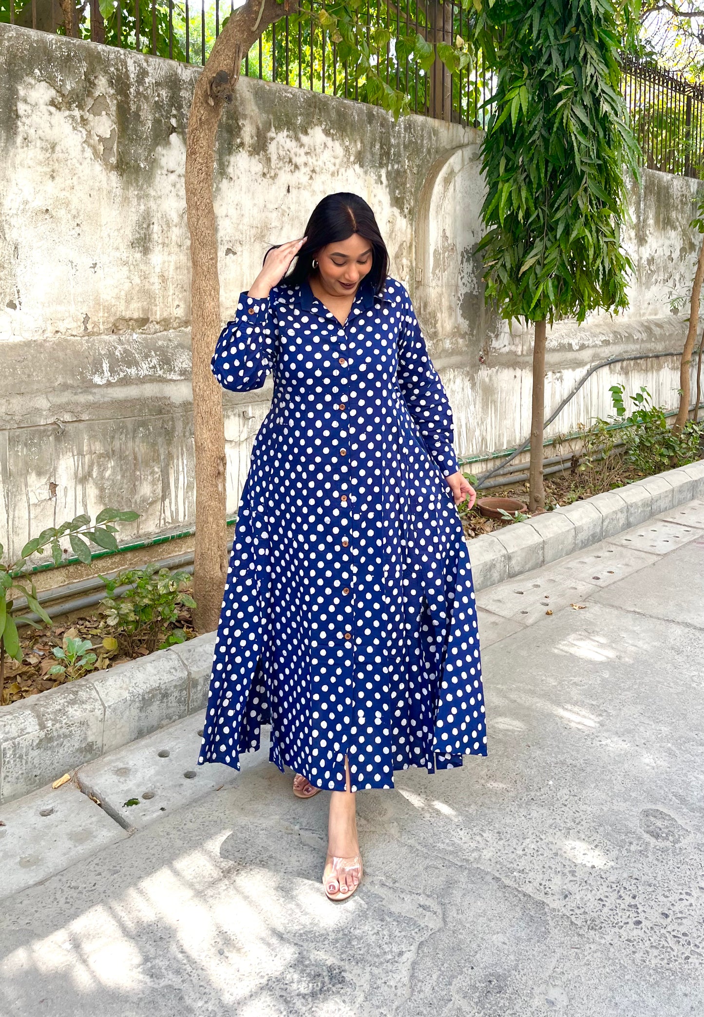 Blue Polka Shirt Dress