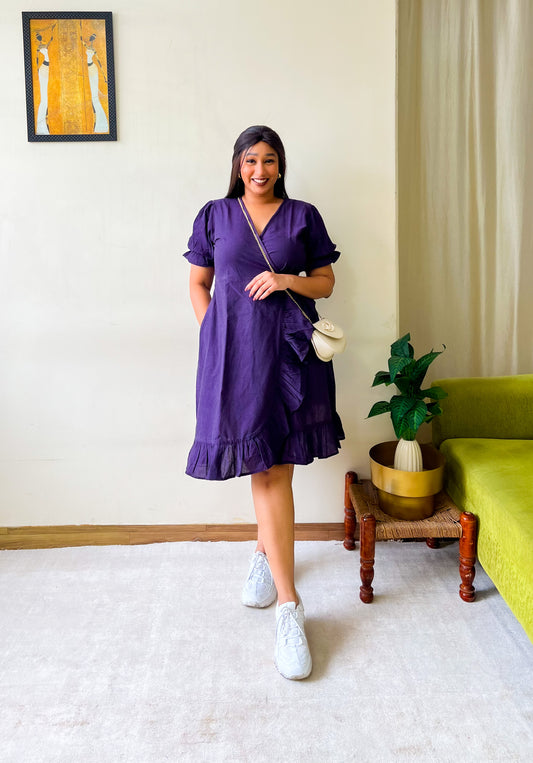Dark Purple Ruffle Wrap Dress
