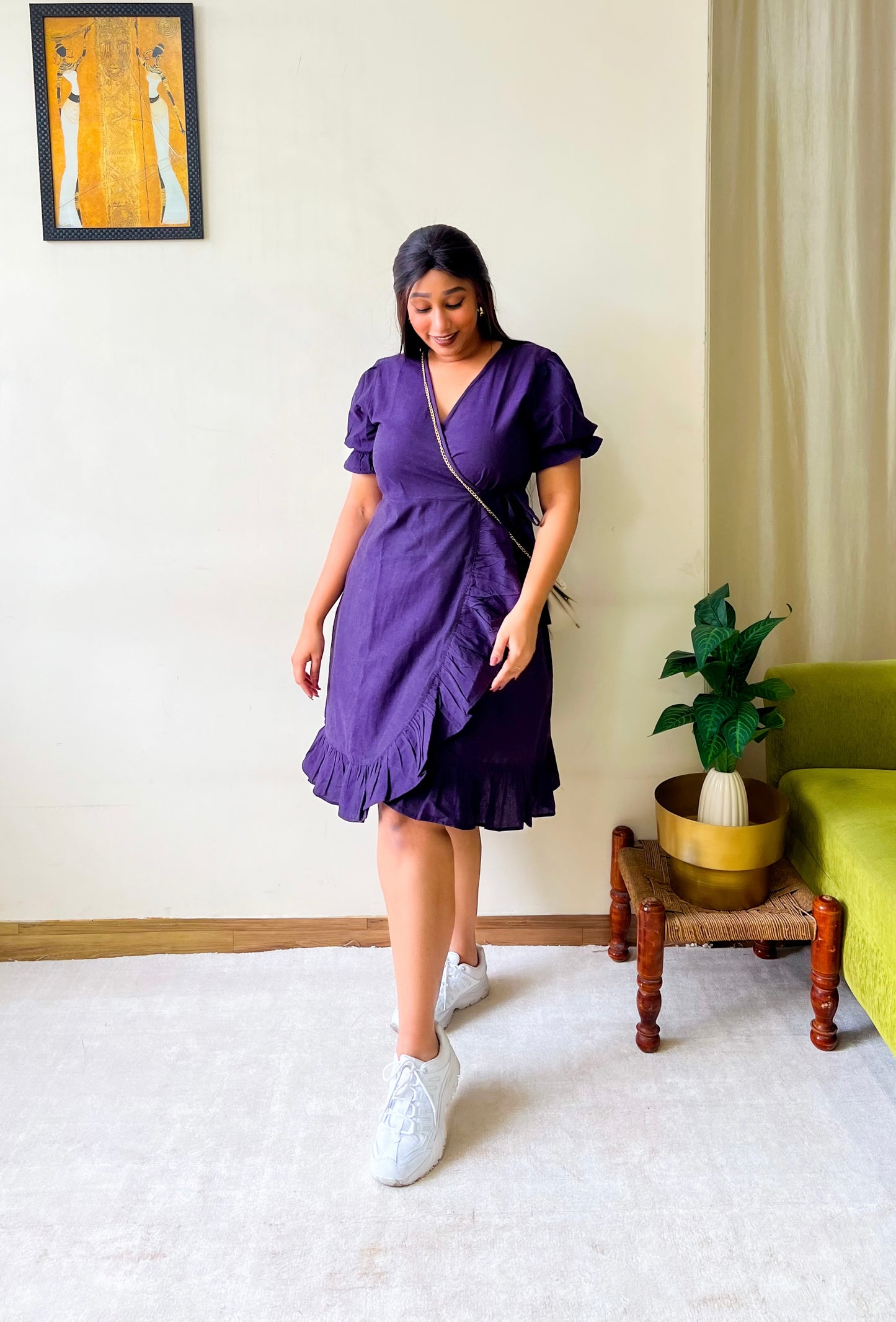 Dark Purple Ruffle Wrap Dress