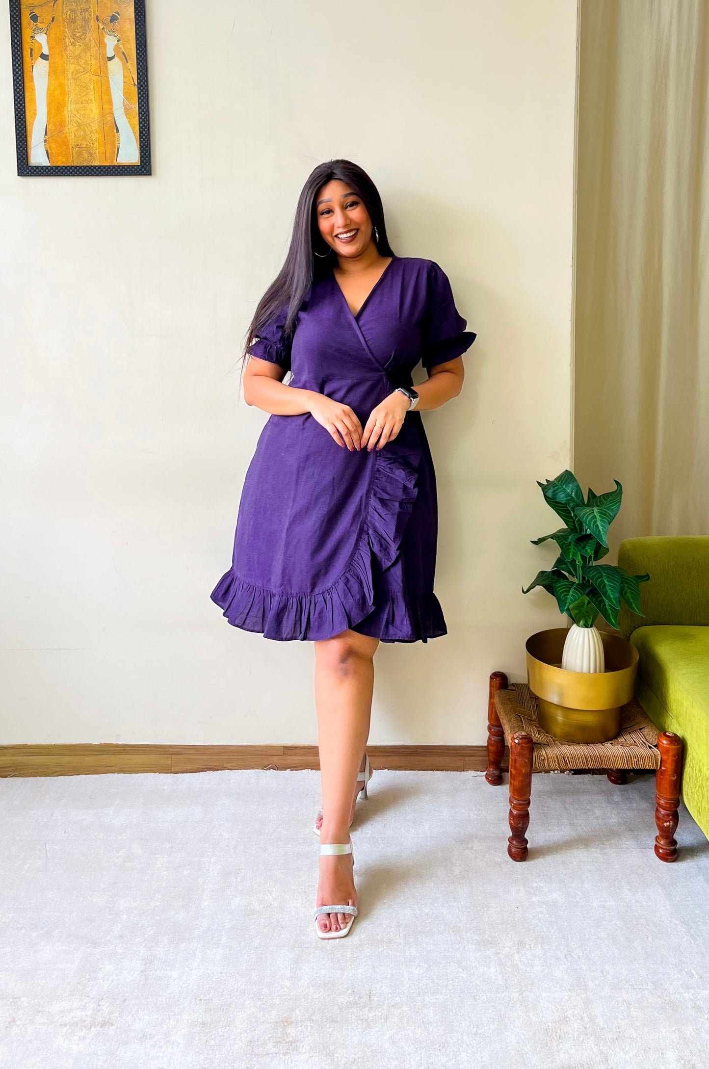 Dark Purple Ruffle Wrap Dress