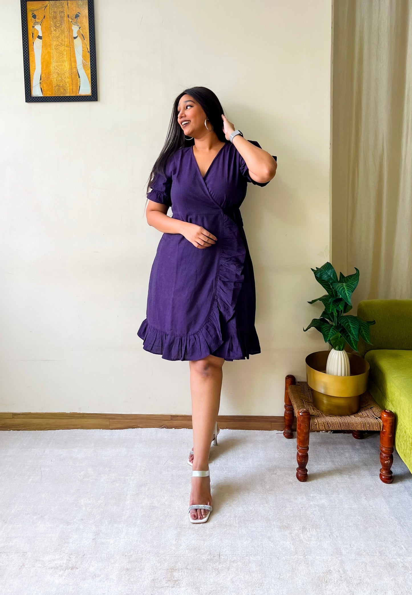 Dark Purple Ruffle Wrap Dress