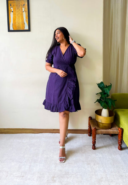 Dark Purple Ruffle Wrap Dress