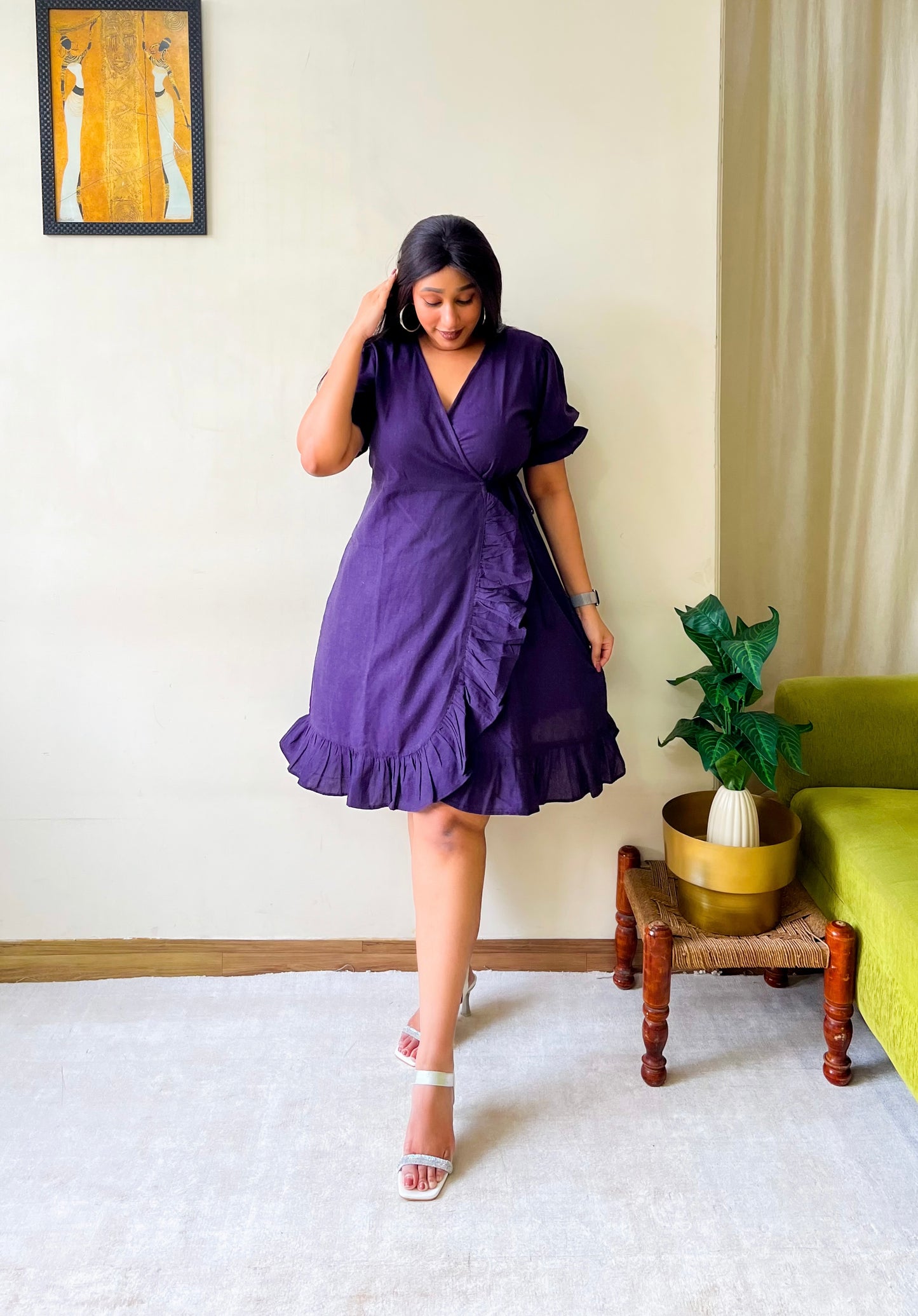 Dark Purple Ruffle Wrap Dress
