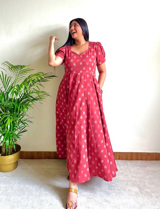 Salmon Peach Flare Slit Dress (S)