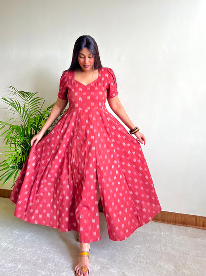 Salmon Peach Flare Slit Dress (S)
