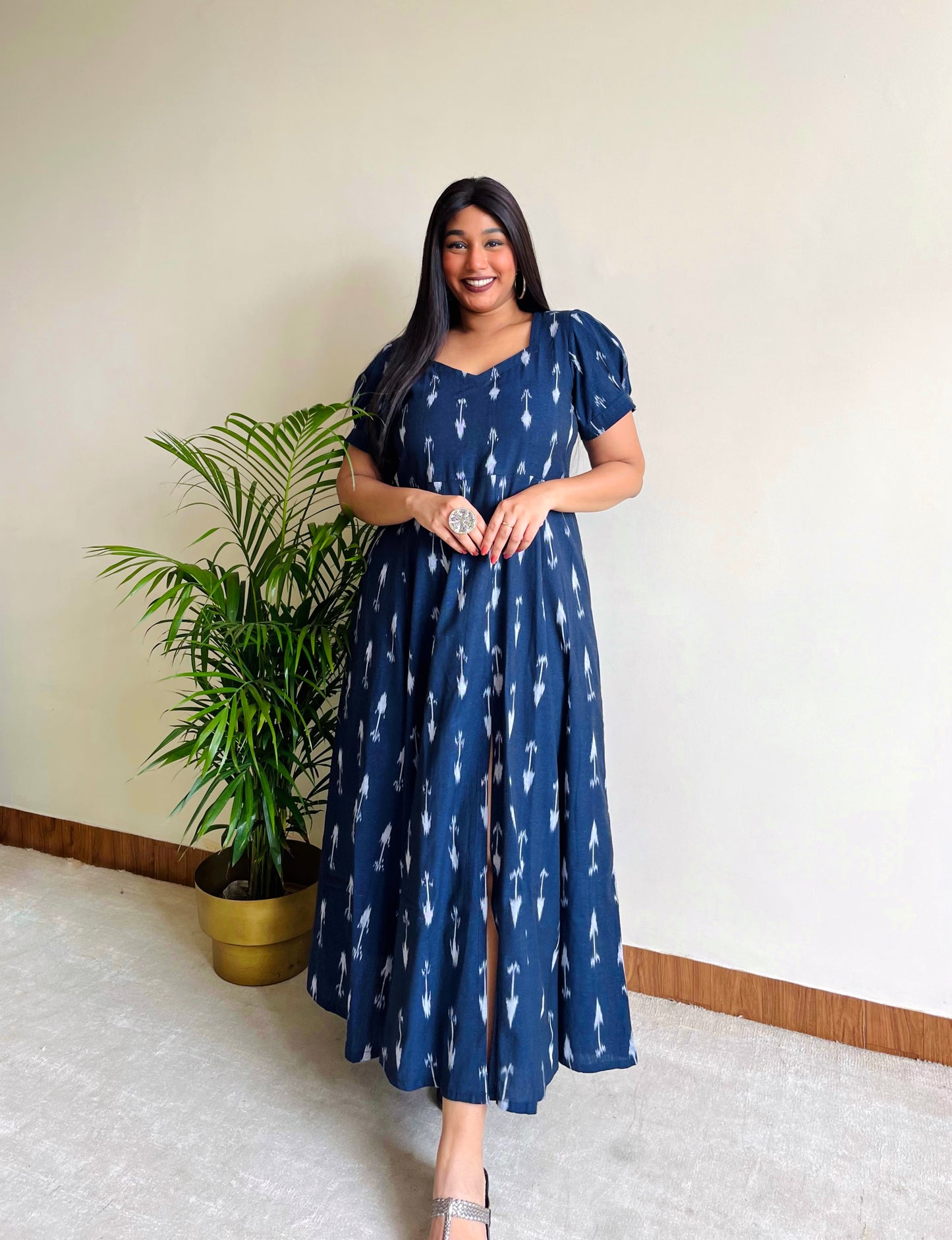 Marine Blue Flare Slit Dress (S)
