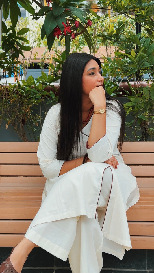 Noor White Ikkat Kurta (S)