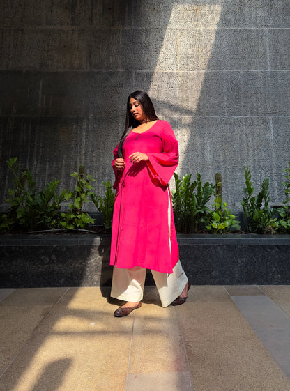 Gulabi Ikkat Kurta (S)