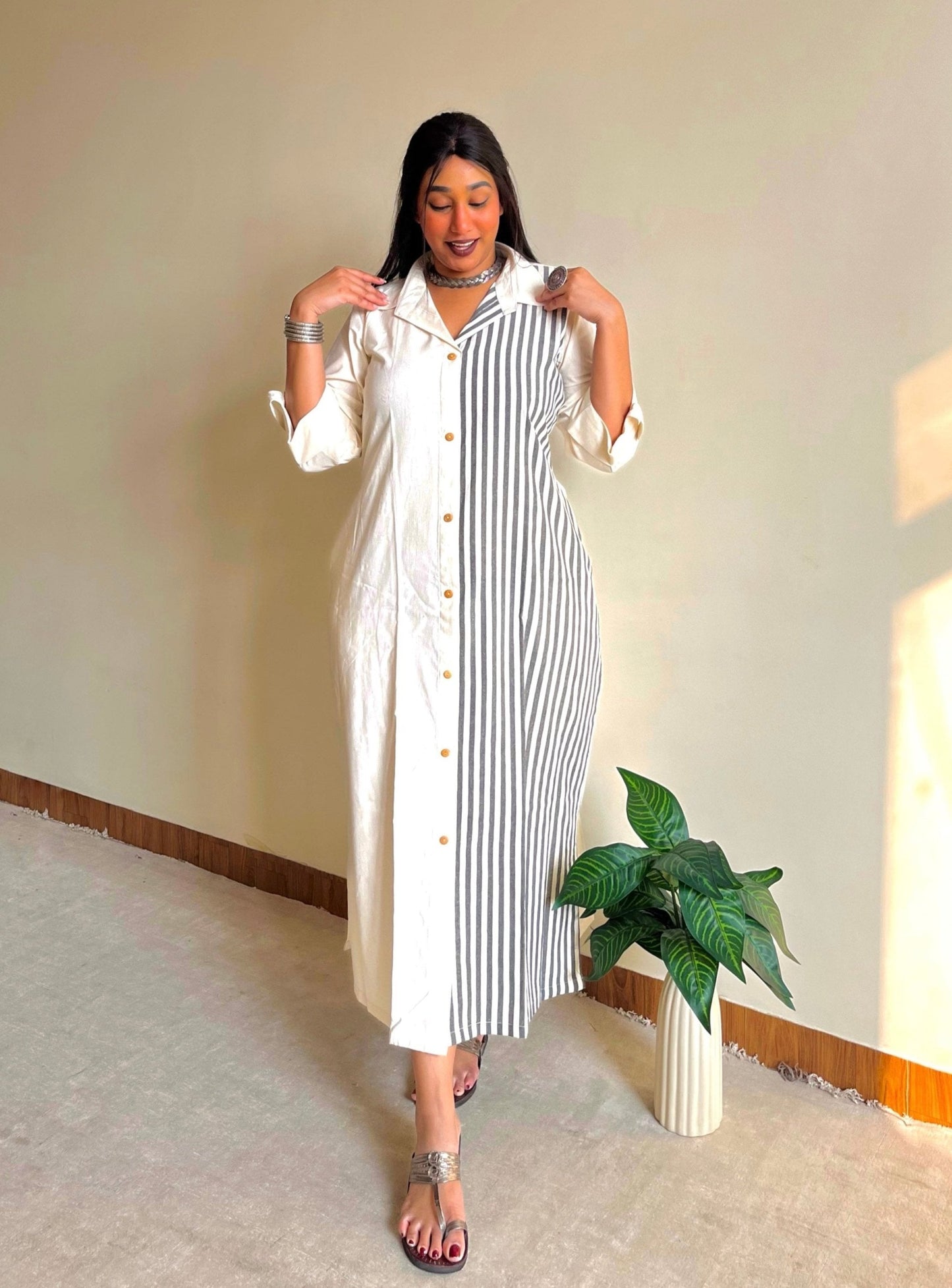 Pearl White Shirt Dress (S)