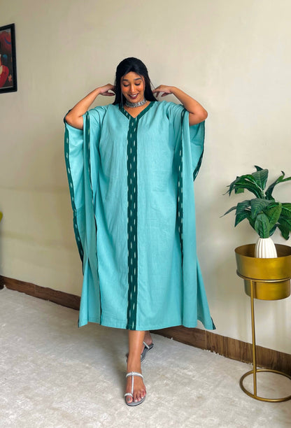 Mint Green Ikat Panel Kaftan