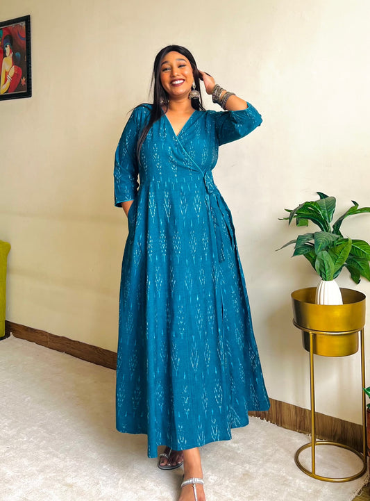Teal Ikat Wrap Dress (S)