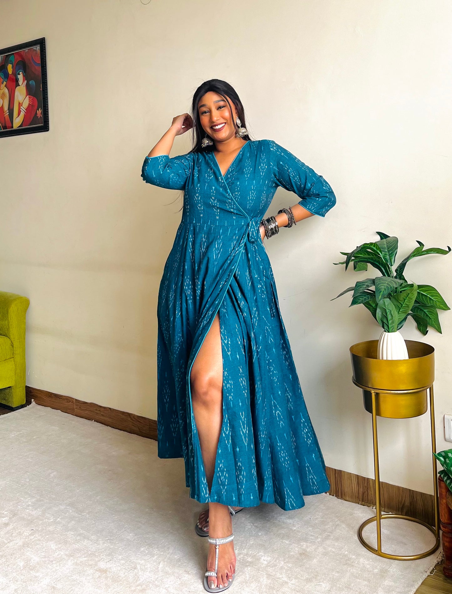 Teal Ikat Wrap Dress (S)