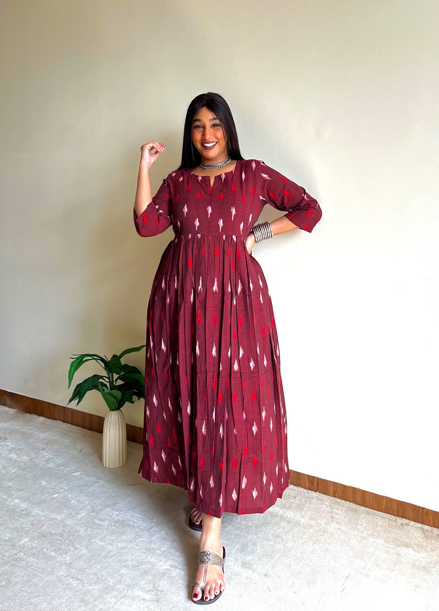 Wine Ikat Maxi Dress (S)