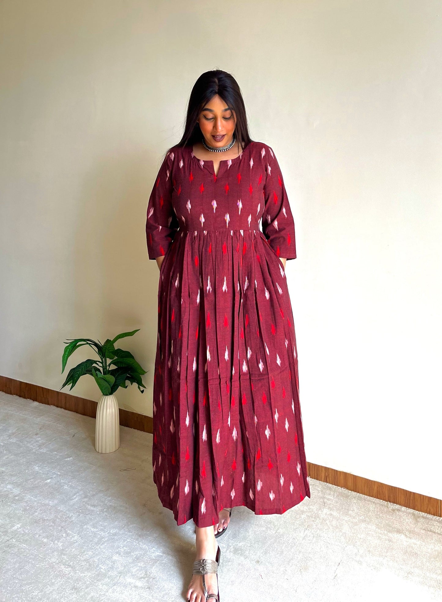 Wine Ikat Maxi Dress (S)
