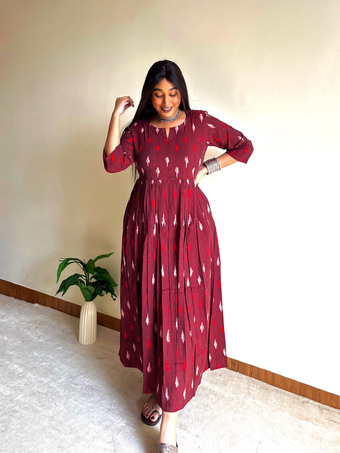 Wine Ikat Maxi Dress (S)