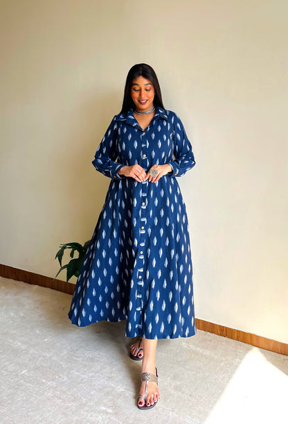 Navy Blue A-line Shirt Dress